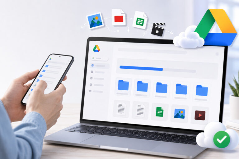 Usuario organizando archivos en Google Drive
