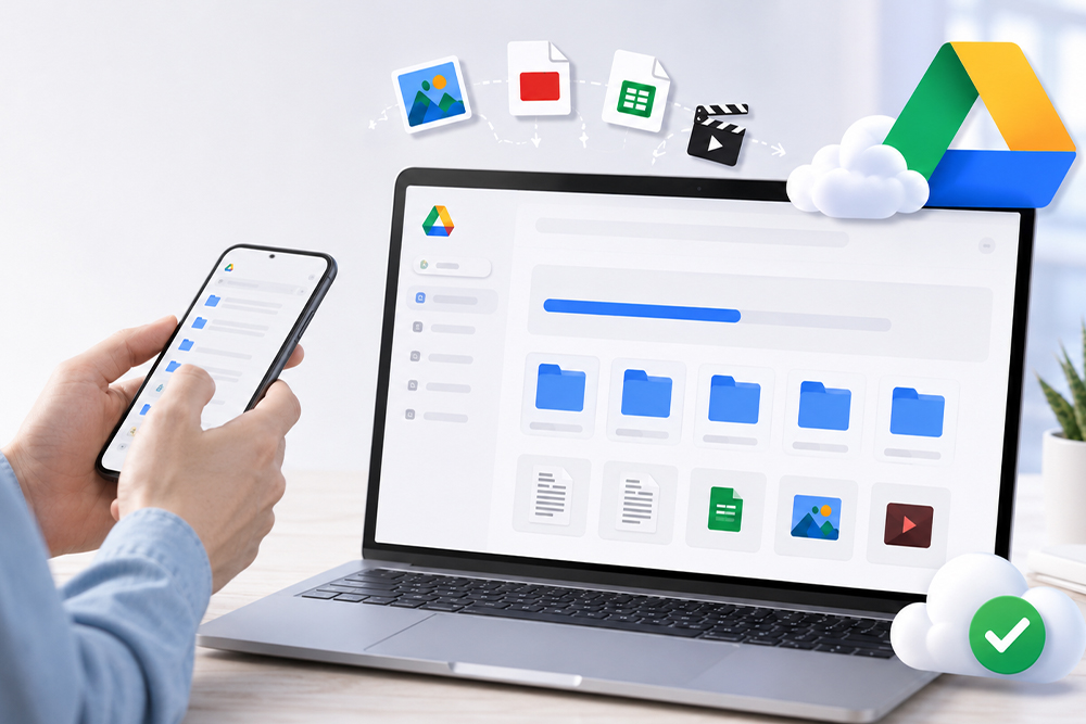 Usuario organizando archivos en Google Drive