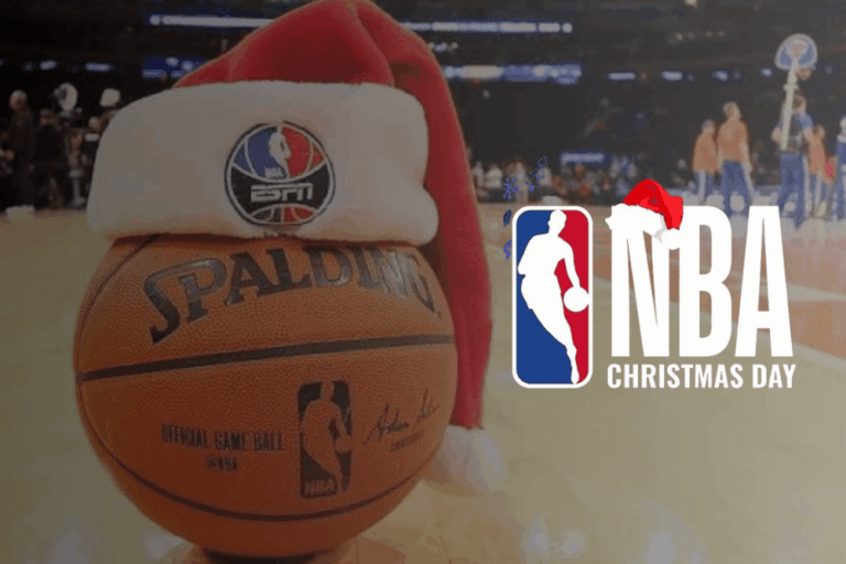 Pelota de basketball con gorro navideño de la NBA