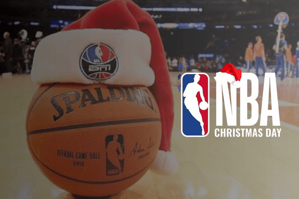 Pelota de basketball con gorro navideño de la NBA