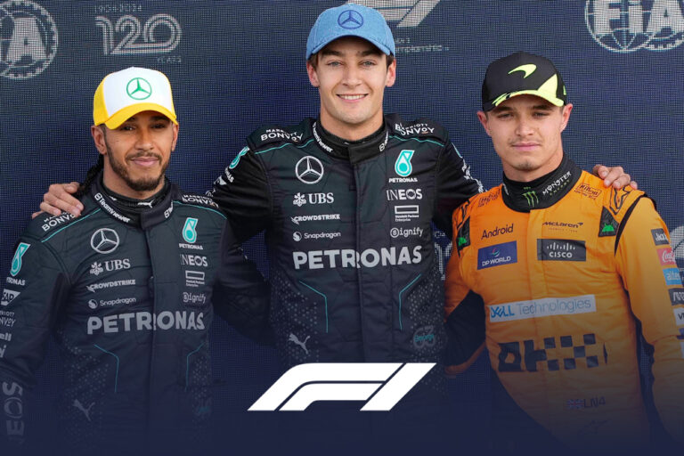 Hamilton, Russel y Norris en el podio de Barcelona