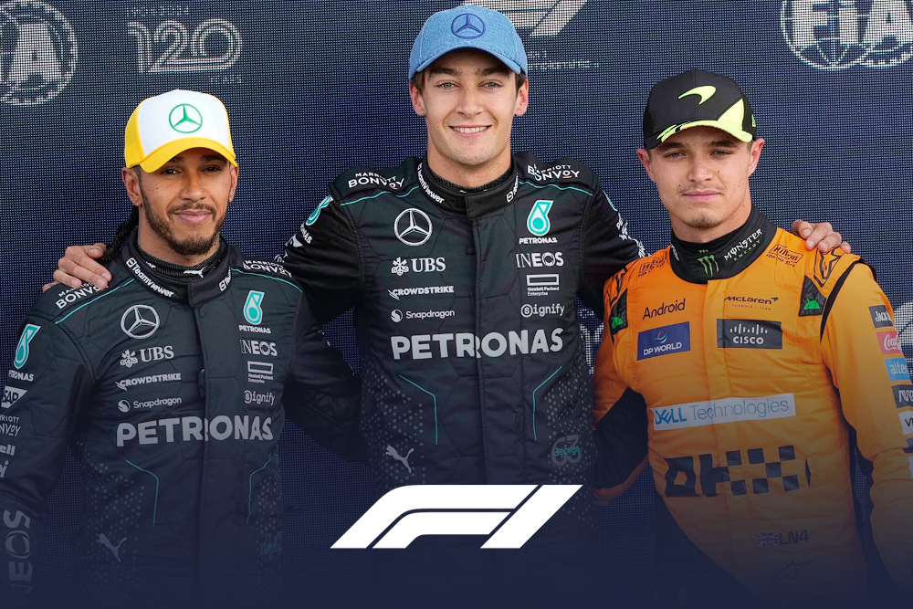 Hamilton, Russel y Norris en el podio de Barcelona