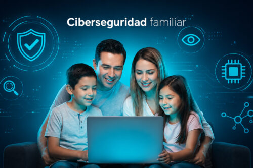 Familia visualizando la pantalla de una notebook