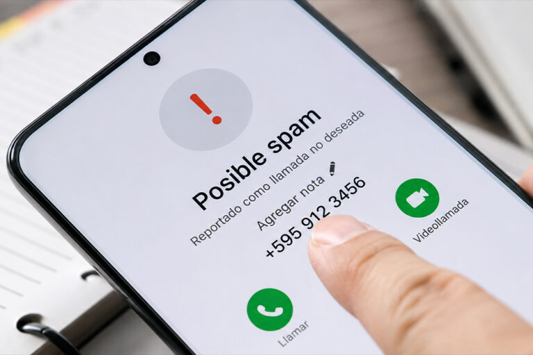 Vista de un telefono recibiendo llamada de spam