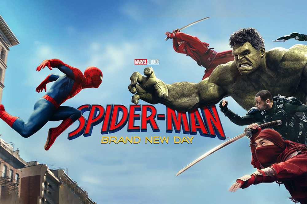 Spiderman y Hulk enfrentados en el poster de la pelicula Spider-man Brand new day